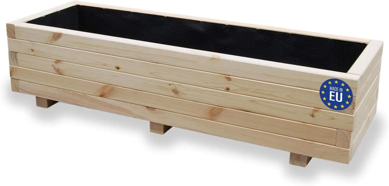 Hochbeet 115 x 40 x 30H cm mit 2X Wasserablauf Blumenkasten aus Holz Pflanzkübel Garten Balkon Terrasse Pflanzkasten AB115KAN4030 - Bild 1