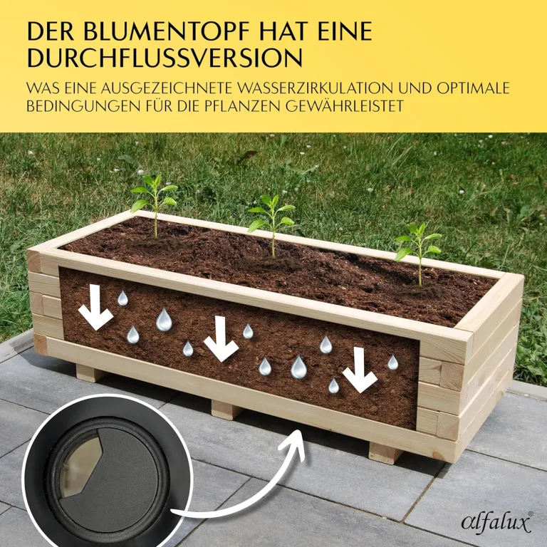 Hochbeet 115 x 40 x 30H cm mit 2X Wasserablauf Blumenkasten aus Holz Pflanzkübel Garten Balkon Terrasse Pflanzkasten AB115KAN4030 – Bild 4
