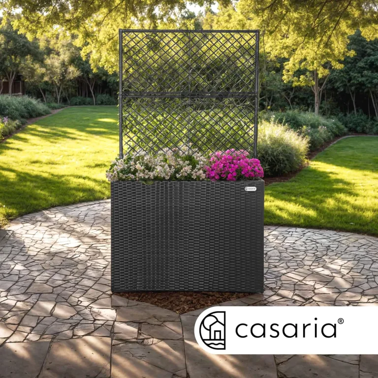 Casaria® Blumenkasten Rankgitter 3 Innentöpfe Polyrattangeflecht Rankhilfe Blumentopf Rattanoptik Pflanzkasten Schwarz – Bild 6