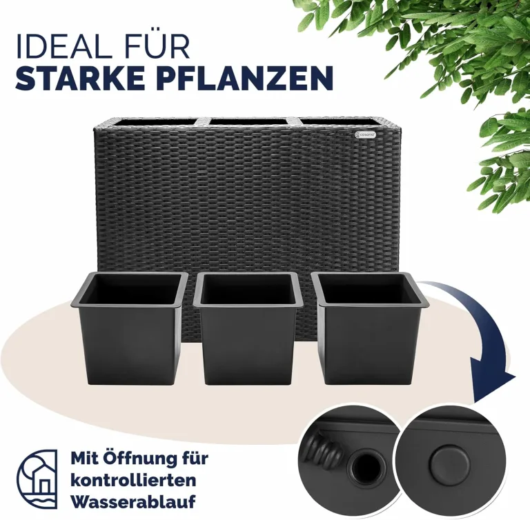 Casaria® Blumenkasten Rankgitter 3 Innentöpfe Polyrattangeflecht Rankhilfe Blumentopf Rattanoptik Pflanzkasten Schwarz – Bild 7