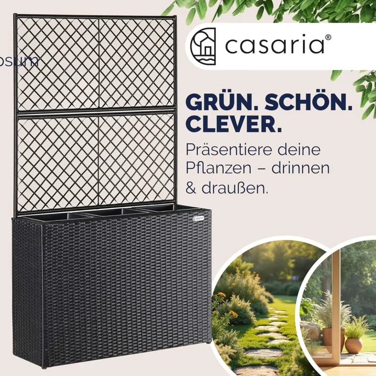 Casaria® Blumenkasten Rankgitter 3 Innentöpfe Polyrattangeflecht Rankhilfe Blumentopf Rattanoptik Pflanzkasten Schwarz – Bild 8