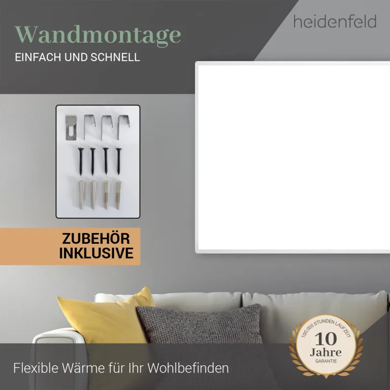 Heidenfeld Infrarotheizung HF-HP100-3 | ???????? ???????????????????? ???????????????????????????????? - 300 Watt - Bis 8 m² - Infrarot Heizkörper - Elektroheizung mit Thermostat - Überhitzungsschutz (HF-HP100-3 300 Watt) – Bild 8