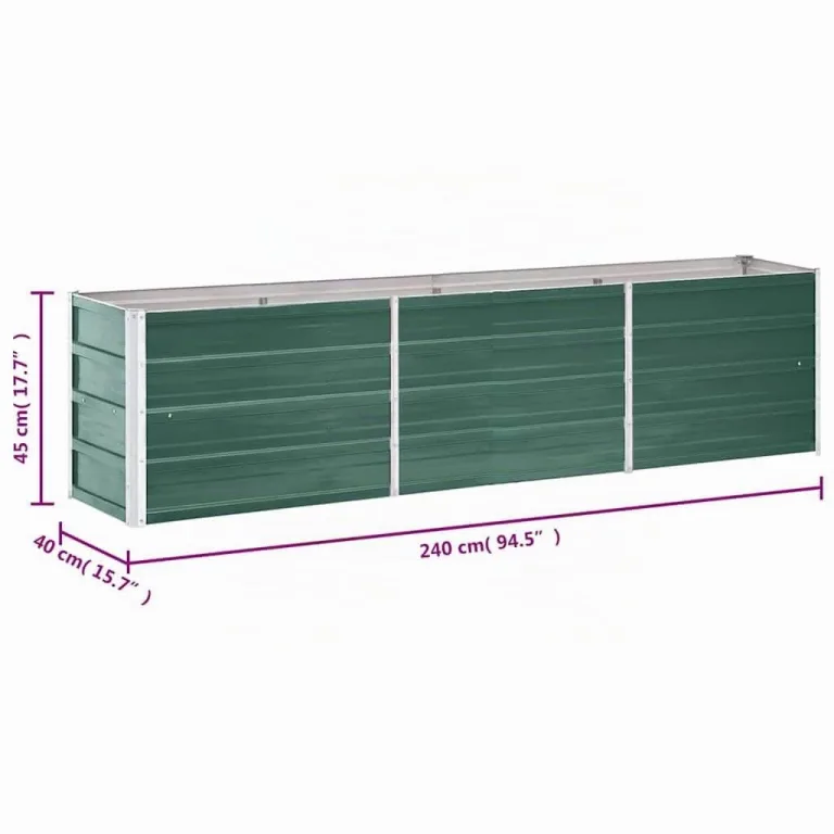 vidaXL Garten Hochbeet Gemüsebeet Pflanzbeet Gartenbeet Frühbeet Pflanzkasten Blumenkasten Blumenbeet Verzinkter Stahl 240x40x45cm Grün – Bild 3