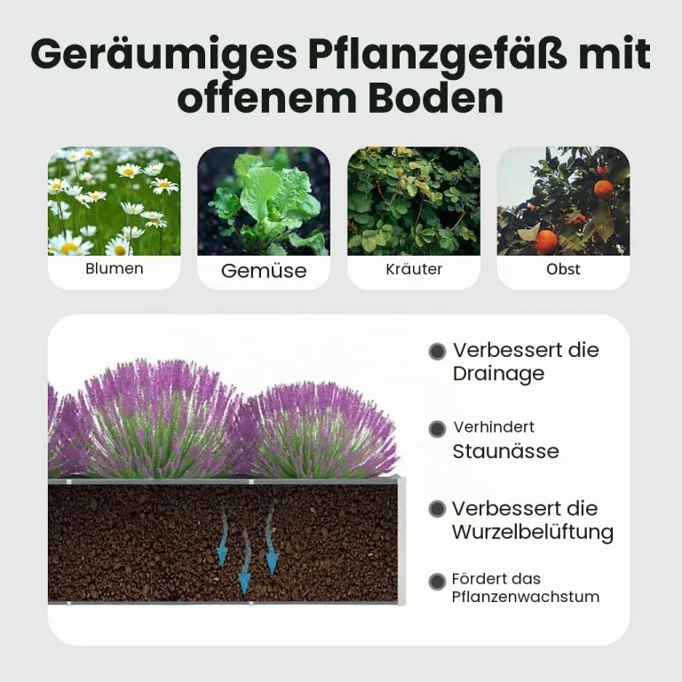 vidaXL Garten Hochbeet Gemüsebeet Pflanzbeet Gartenbeet Frühbeet Pflanzkasten Blumenkasten Blumenbeet Verzinkter Stahl 240x40x45cm Grau – Bild 4