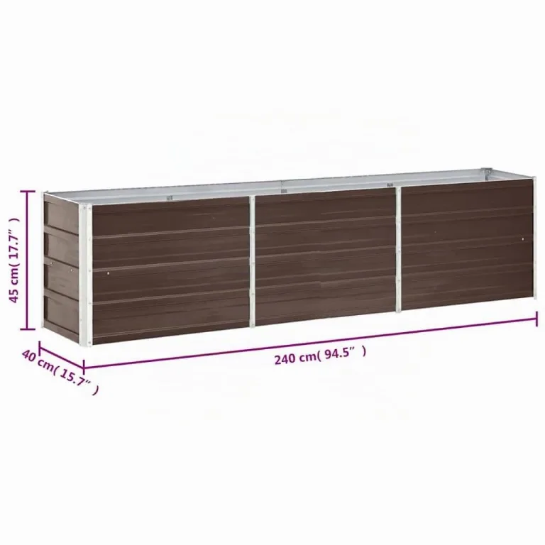 vidaXL Garten Hochbeet Gemüsebeet Pflanzbeet Gartenbeet Frühbeet Pflanzkasten Blumenkasten Blumenbeet Verzinkter Stahl 240x40x45cm Braun – Bild 3
