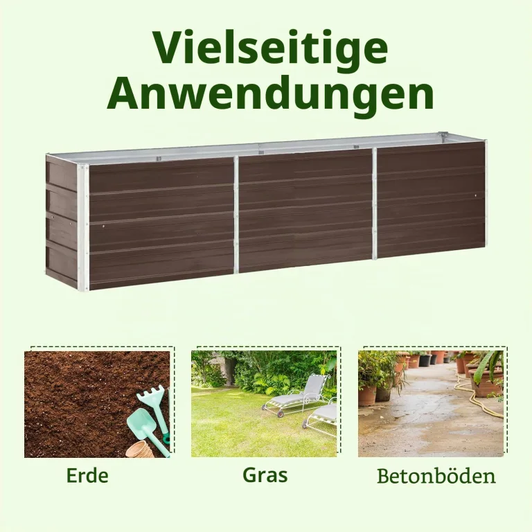 vidaXL Garten Hochbeet Gemüsebeet Pflanzbeet Gartenbeet Frühbeet Pflanzkasten Blumenkasten Blumenbeet Verzinkter Stahl 240x40x45cm Braun – Bild 9