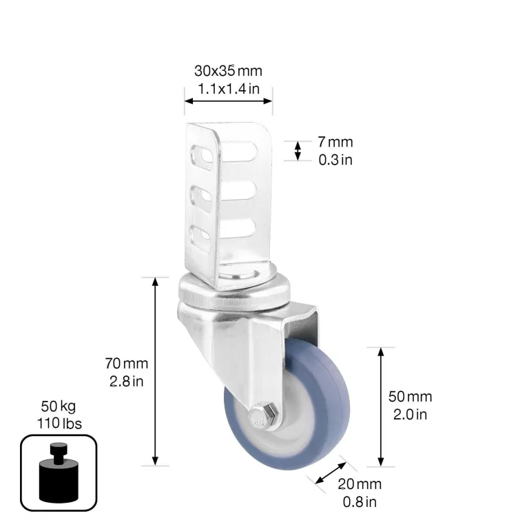 WAGNER Design Lenkrollen für Hochbeet growbox Light aus GrowFAMILY 4tlg. Set - Stahl verzinkt, Anschraubwinkel, Softlauffläche, Durchmesser Ø 50 mm, Bauhöhe 70 mm, Tragkraft 50 kg/Rolle - 02315000 – Bild 2