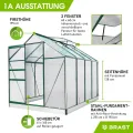 BRAST Gewächshaus Aluminium mit Fundament | 42 Modelle | 130x190x195cm - 490x250x235cm | TÜV geprüft | 6mm Hohlkammerplatten | rostfrei wetterfest temperaturbeständig | 250x190x195cm Grün - Thumbnail 7