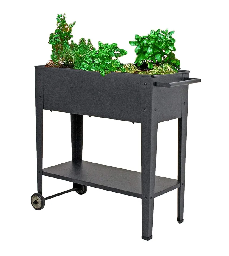 Metall Hochbeet fahrbar 75x35x80 cm - Mobiler Pflanzkasten mit Ablage und Rollen - Fahrbares Garten Pflanzbeet Gemüse Beet Kräuterbeet – Bild 1