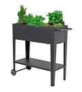 Metall Hochbeet fahrbar 75x35x80 cm - Mobiler Pflanzkasten mit Ablage und Rollen - Fahrbares Garten Pflanzbeet Gemüse Beet Kräuterbeet - Thumbnail 4