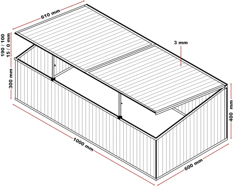 Wiltec Frühbeet Gewächshaus aus Aluminium, 100 x 60 x 40 cm, Gemüsebeet mit arretierbarem Dach und 2 Flügeln, witterungsbeständig, UV-Schutz – Bild 4