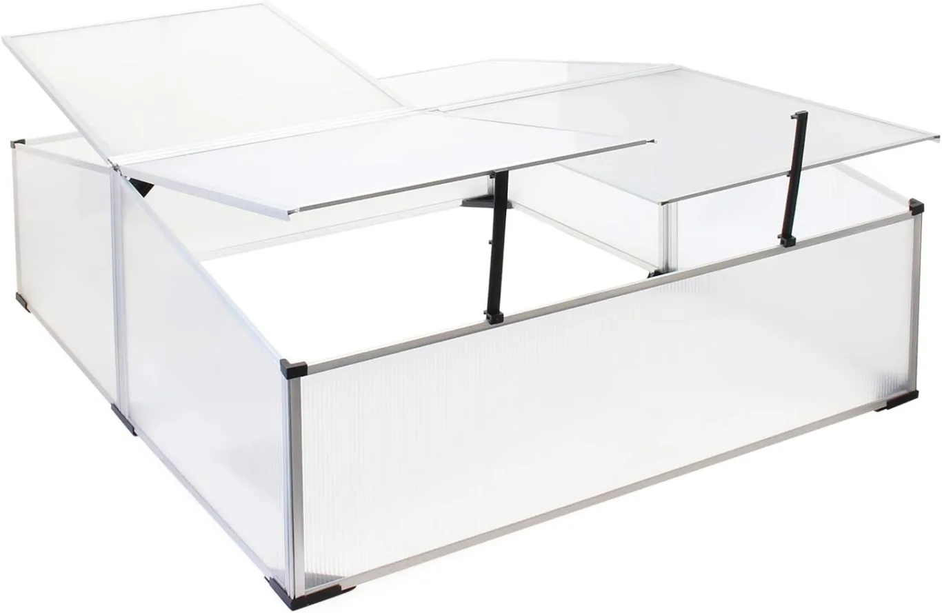 Wiltec Doppel Frühbeet Gewächshaus aus Aluminium, 100 x 120 x 40 cm, Gemüsebeet mit arretierbarem Dach und 4 Flügeln, witterungsbeständig, UV-Schutz - Bild 1