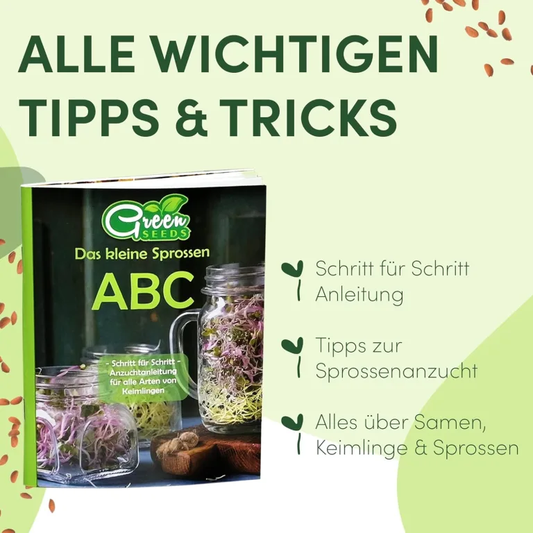 [Das Original Sprossenglas 3er Set + KRESSESIEB | 1000ml mit hochwertigem Edelstahl-Gitterdeckel, Ständer, Keramikschale + Sprossen-ABC [Druckversion] Keimglas Anzuchtschale Kresseschale – Bild 3