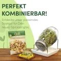 [Das Original Sprossenglas 3er Set + KRESSESIEB | 1000ml mit hochwertigem Edelstahl-Gitterdeckel, Ständer, Keramikschale + Sprossen-ABC [Druckversion] Keimglas Anzuchtschale Kresseschale - Thumbnail 7