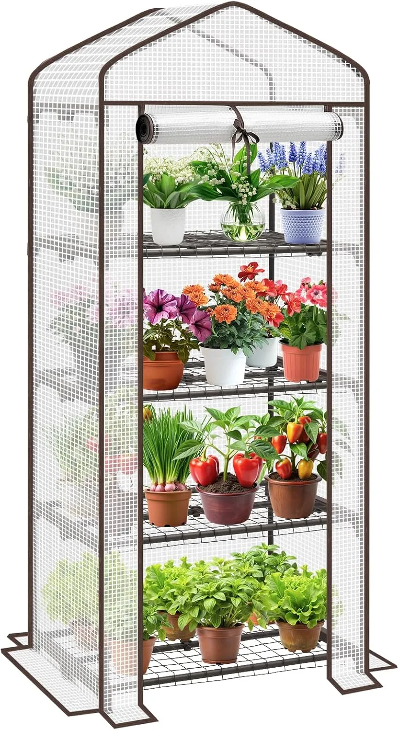 Sekey Mini Tomatengewächshaus mit 4 Regalböden, Folie Gewächshaus Klein Tomatenhaus Balkon Garten, Kleines Foliengewächshaus Stabil 160*70*50 cm, Weiß - Bild 1