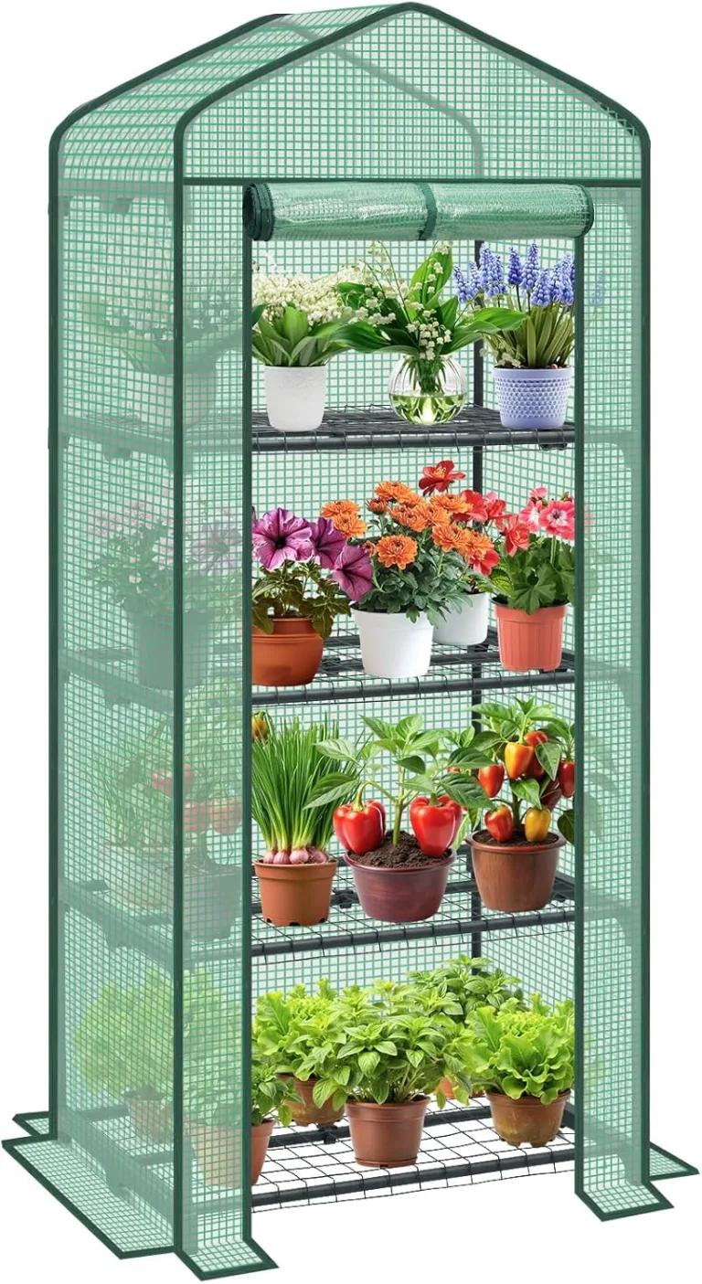 Sekey Mini Tomatengewächshaus mit 4 Regalböden, Folie Gewächshaus Klein Tomatenhaus Balkon Garten, Kleines Foliengewächshaus Stabil 160*70*50 cm, Weiß – Bild 10