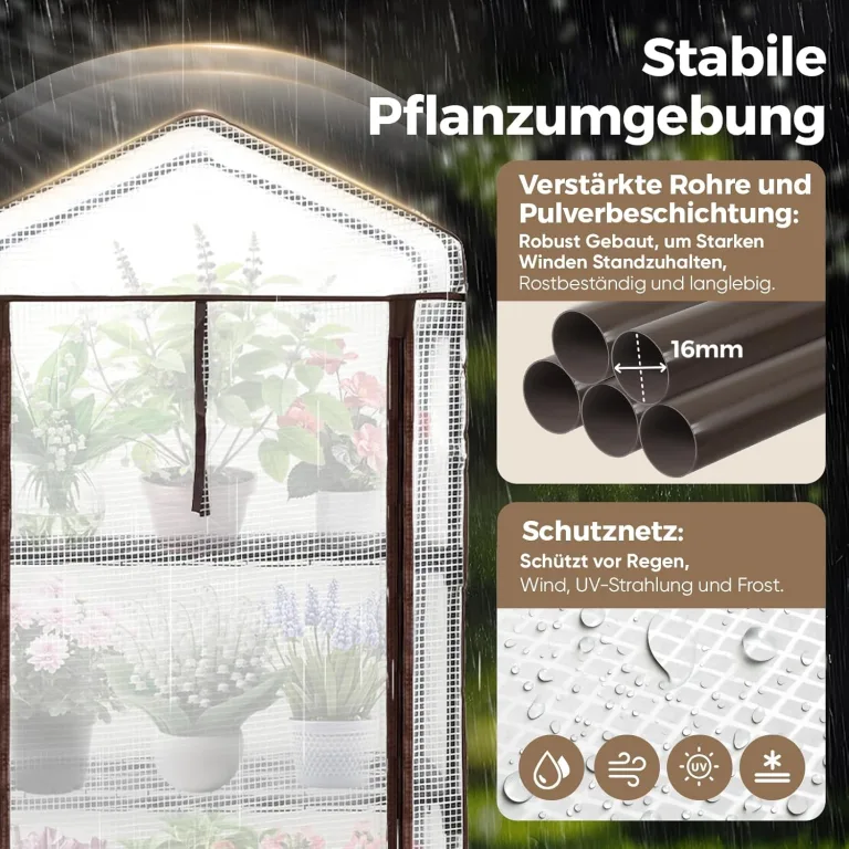 Sekey Mini Tomatengewächshaus mit 4 Regalböden, Folie Gewächshaus Klein Tomatenhaus Balkon Garten, Kleines Foliengewächshaus Stabil 160*70*50 cm, Weiß – Bild 4