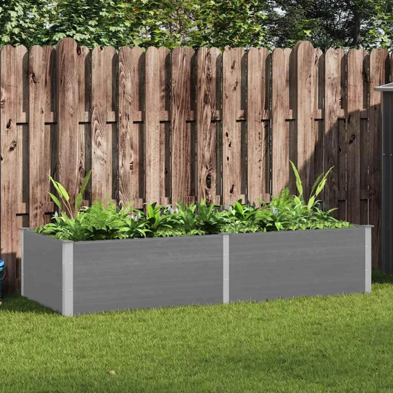 vidaXL Hochbeet Pflanzkübel Gartenbeet Blumenbeet Pflanzkasten Kräuterbeet Blumenkasten Pflanzkasten Gemüsebeet Pflanzbeet 250x100x54cm WPC Grau – Bild 2
