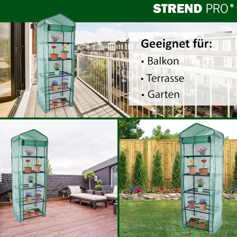 STREND PRO Gewächshaus klein 200 x 69 x 49 cm für optimales Pflanzenwachstum, Mini-Gewächshaus mit 5 Ebenen, inkl. Gewächshausfolie, grünes Gewächshaus, Balkonfolie, Gewächshaus, winterfest – Bild 3