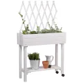 dobar® 58186e rollbares Hochbeet mit Rankgitter | Pflanzkasten auf Rollen | Blumenbeet aus Massiv-Holz | Schmales Kräuterbeet für Garten/Terrasse/Balkon | 79 x 28,5 x 130 cm | Weiß - Thumbnail 1