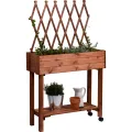 dobar® 58187e rollbares Hochbeet mit Rankgitter | Pflanzkasten auf Rollen | Blumenbeet aus Massiv-Holz | Schmales Kräuterbeet für Garten/Terrasse/Balkon | 79 x 28,5 x 130 cm | Braun - Thumbnail 1