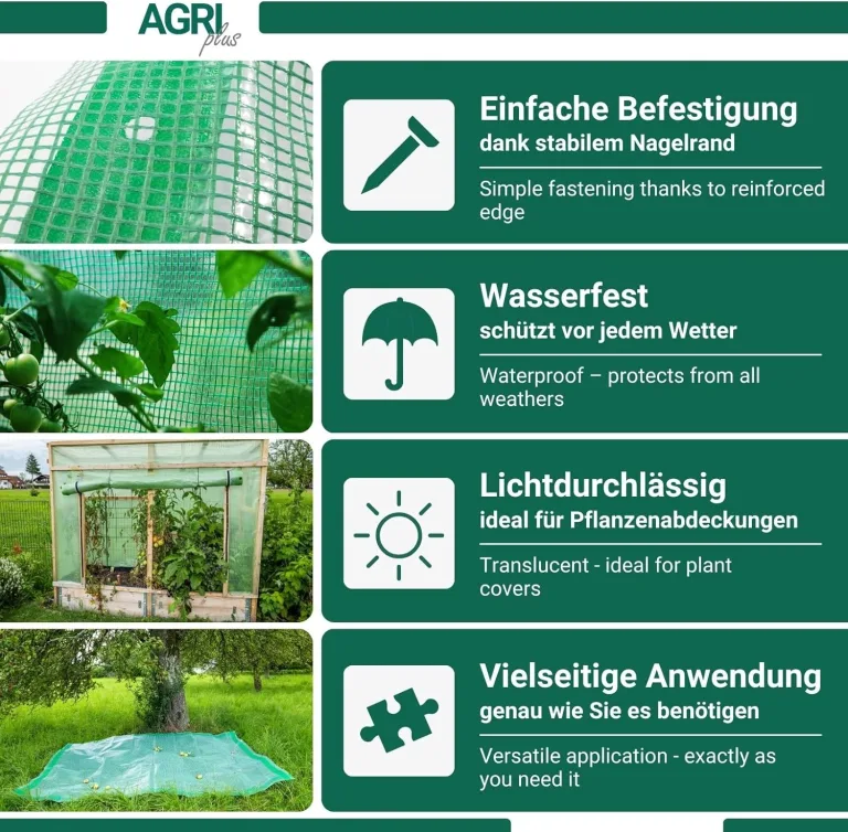 Gitterfolie 1,5 x 5 m I Stabile 250 g/m² Gewebeplane mit Nagelrand I Transparente & reißfeste Gartenfolie für langfristige Abdeckungen I Wetterfest & 3 Jahre UV-beständig – Bild 4