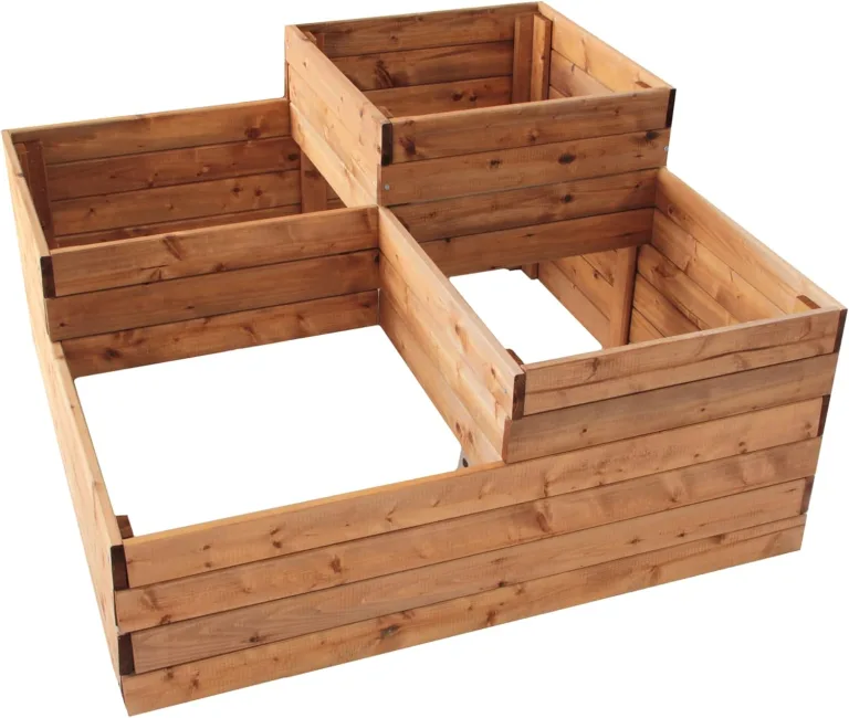 NATIV Pflanzkasten aus Holz | Kräuterbeet mit 4 Pflanzzonen | Hochbeet 90 x 90 cm Grundfläche | Pflanzentreppe aus FSC-zertifiziertem Holz | Blumenkasten mit unterschiedlichen Pflanzebenen – Bild 1