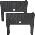 Deuba® Hochbeet 2in1 Funktion Balkonkasten 30L Bewässerungssystem mit abnehmbaren Füßen Polyrattan Beet Garten Balkon Kunststoff Anthrazit 60x25cm - Thumbnail 1
