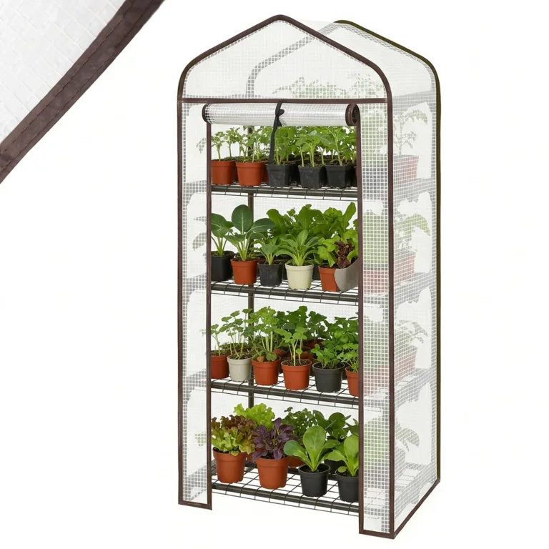 Sekey Mini Tomatengewächshaus mit 4 Regalböden, Folie Gewächshaus Klein Tomatenhaus Balkon Garten, Kleines Foliengewächshaus Stabil 160*70*50 cm, Grün – Bild 9