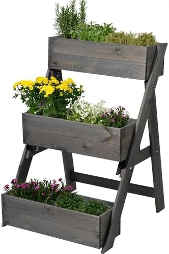 dobar® Dreistufige Pflanztreppe Outdoor aus Massiv-Holz für Balkon und Garten - Blumenbeet mit 3 Pflanzkästen wetterfest lasiert für draußen - 60 x 70 x 90 cm - Anthrazit – Bild 2