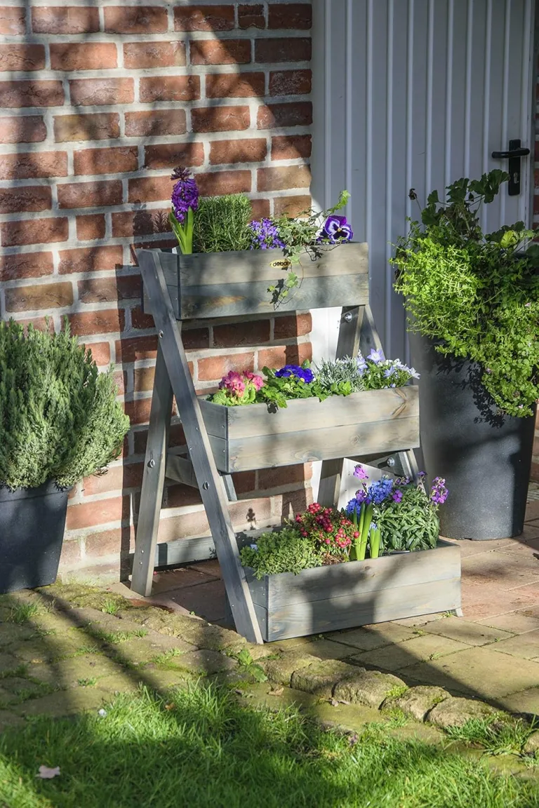 dobar® Dreistufige Pflanztreppe Outdoor aus Massiv-Holz für Balkon und Garten - Blumenbeet mit 3 Pflanzkästen wetterfest lasiert für draußen - 60 x 70 x 90 cm - Anthrazit – Bild 12