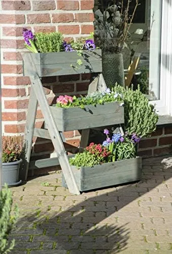 dobar® Dreistufige Pflanztreppe Outdoor aus Massiv-Holz für Balkon und Garten - Blumenbeet mit 3 Pflanzkästen wetterfest lasiert für draußen - 60 x 70 x 90 cm - Anthrazit – Bild 5