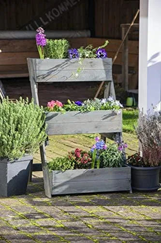 dobar® Dreistufige Pflanztreppe Outdoor aus Massiv-Holz für Balkon und Garten - Blumenbeet mit 3 Pflanzkästen wetterfest lasiert für draußen - 60 x 70 x 90 cm - Anthrazit – Bild 6