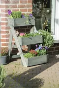 dobar® Dreistufige Pflanztreppe Outdoor aus Massiv-Holz für Balkon und Garten - Blumenbeet mit 3 Pflanzkästen wetterfest lasiert für draußen - 60 x 70 x 90 cm - Anthrazit - Thumbnail 5