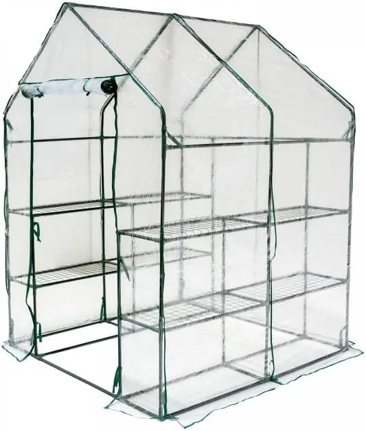 Grindi - Garten Gewächshaus Foliengewächshaus mit 8 Regalen aus Gitternetzfolie - Transparent, 143x143x195 cm - Treibhaus Tomatenhaus Schrägdach, stabil, Winterfest & Einfach zu Montieren - Dalia - Bild 1