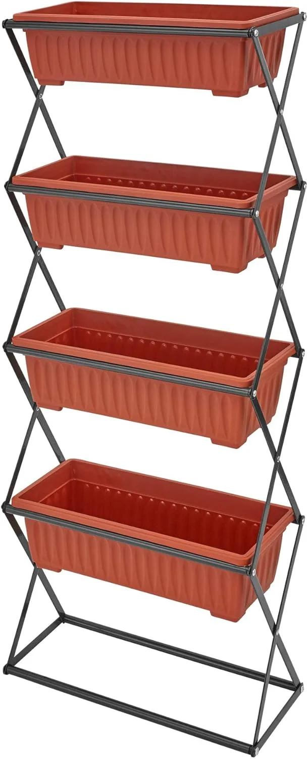 tectake® Vertical Gardening Beet mit 4X Blumenkasten, Pflanzturm Hochbeet Kunststoff, als Indoor Kräutergarten oder Outdoor im Garten, als Sichtschutz Balkon, Terrassen Deko, Blumenbank