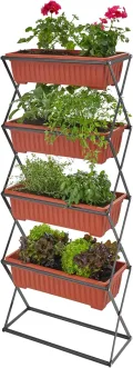 tectake® Vertical Gardening Beet mit 4X Blumenkasten, Pflanzturm Hochbeet Kunststoff, als Indoor Kräutergarten oder Outdoor im Garten, als Sichtschutz Balkon, Terrassen Deko, Blumenbank - Thumbnail 4
