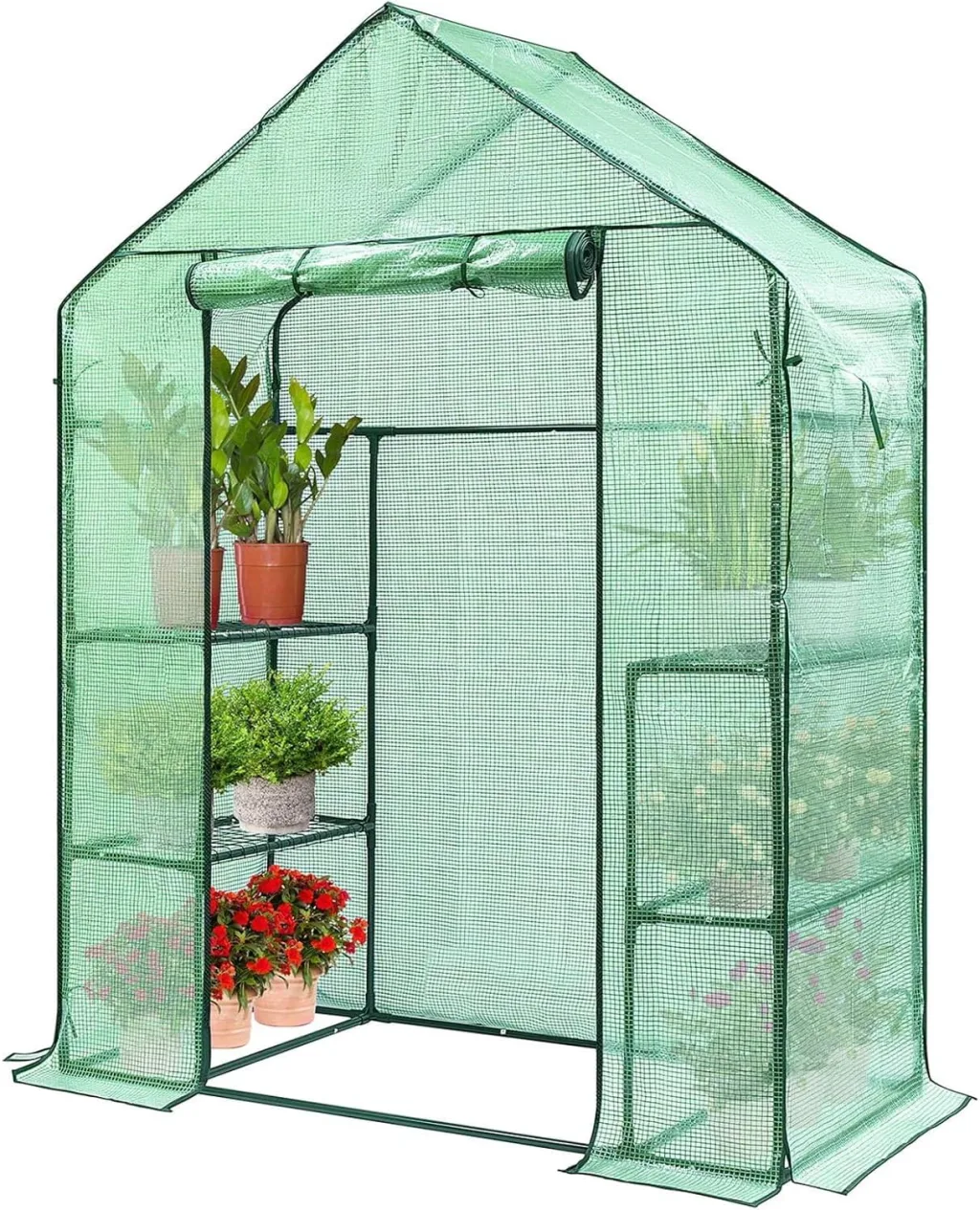 VIVOSUN Gewächshaus 143x73x195 cm Foliengewächshaus mit 4 Regalen, 3 Ebenen, ideal für Tomaten, Blumen und Pflanzen auf Garten, Balkon oder Terrasse