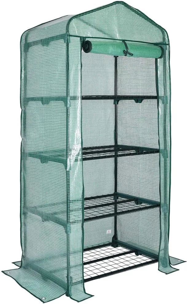 Gardebruk® Foliengewächshaus 158x49x69cm 4 Ablagen aufrollbare Tür Treibhaus Tomatenhaus Pflanzenhaus Anzuchthaus Balkon – Bild 1
