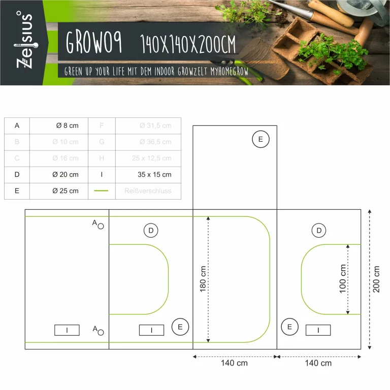 Zelsius Growzelt MyHomeGrow Grow Tent | Indoor Growroom | Growschrank Darkroom Pflanzenzelt Gewächshaus Zuchtzelt (140 x 140 x 200 cm, Grau) – Bild 2