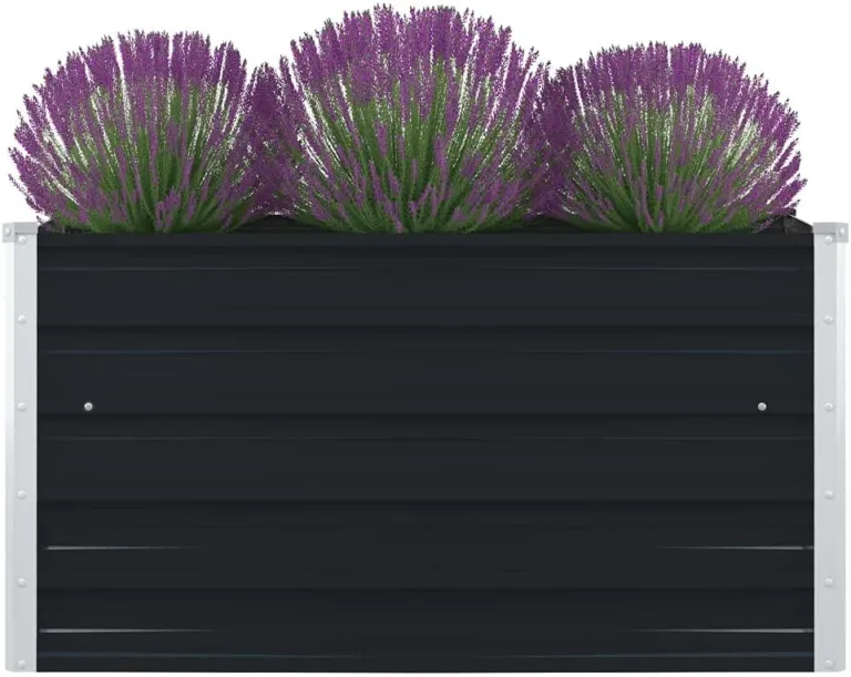 vidaXL Hochbeet Gartenbeet Gemüsebeet Pflanzbeet Pflanzkasten Blumenbeet Blumenkasten Frühbeet Garten 100x100x45cm Verzinkter Stahl Grau – Bild 8