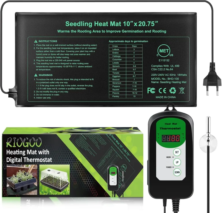 RIOGOO 24 * 52 cm Sämling-Heizmatte und Thermostatregler 68-108 ° F Digitaler Thermostatregler IP68 Wasserdicht (beheizte Matte + Thermostatregler) – Bild 1