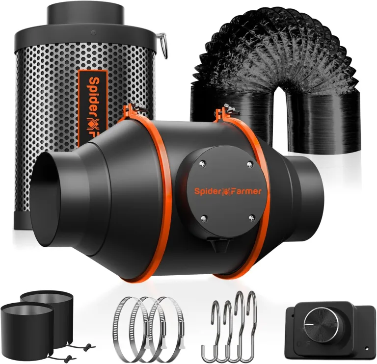 Spider Farmer Rohrventilator 100mm/4 Inch Abluftset mit RJ12 Drehzahlregler, Aktivkohlefilter Abluft Lüftungsset Kohlefilter, 27W Grow Lüfterset, 205 CFM Belüftungssystem für Growzelt, Growbox, Garage – Bild 1