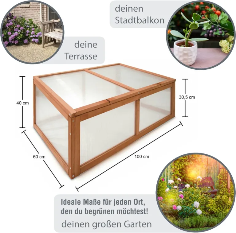 zooprinz Frühbeet HERBA – Pflanzbeet für Terrasse / Garten und Balkon – Gewächshaus – Anzuchtbeet mit Abdeckung aus Holz & Polycarbonat – idealer Schutz für Kräuter und Co. – Bild 2
