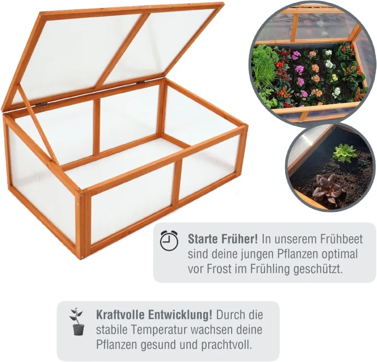 zooprinz Frühbeet HERBA – Pflanzbeet für Terrasse / Garten und Balkon – Gewächshaus – Anzuchtbeet mit Abdeckung aus Holz & Polycarbonat – idealer Schutz für Kräuter und Co. – Bild 3