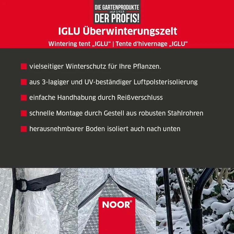 Noor Überwinterungszelt IGLU für Kübelpflanzen - wetterfestes UV-beständiges Winterschutzzelt - Robustes frostsicheres Foliengewächshaus mit 3-lagiger Luftpolsterfolie - Modell XL 180x180x220 cm – Bild 2