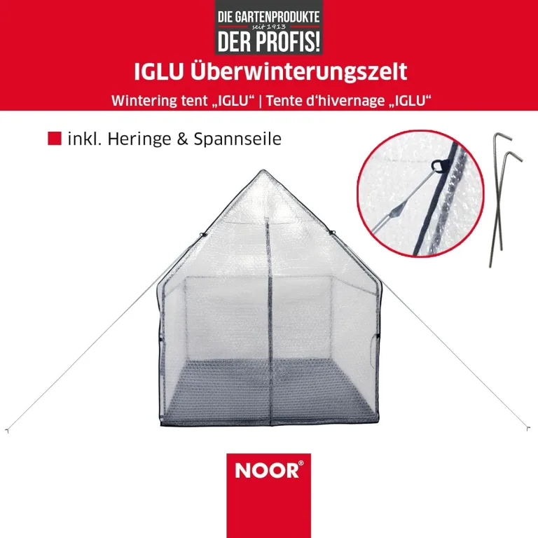 Noor Überwinterungszelt IGLU für Kübelpflanzen - wetterfestes UV-beständiges Winterschutzzelt - Robustes frostsicheres Foliengewächshaus mit 3-lagiger Luftpolsterfolie - Modell XL 180x180x220 cm – Bild 3
