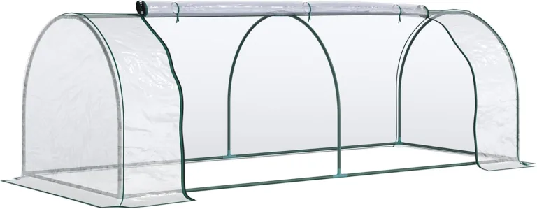 Outsunny Gewächshaus mit Rollfenster winterfest Foliengewächshaus aus Stahl wasserabweisend Treibhaus für Balkon Garten Tomatenhaus mit UV schutz 250x100x80cm Tomatengewächshaus für Gemüse Transparent – Bild 1