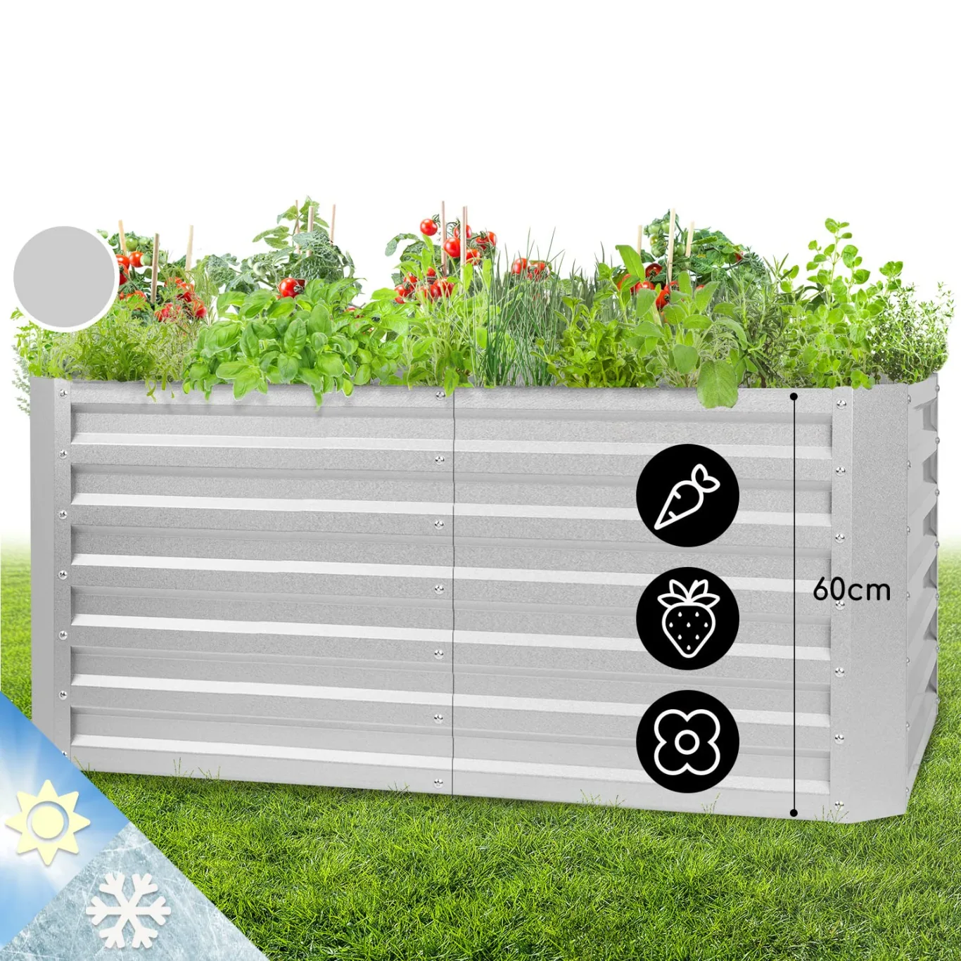 blumfeldt Hochbeet High Grow Straight Material: verzinkter Stahl. Durchmesser: 0,6 mm. Rostschutz. 4x Aluminium Schutzleisten. Maße: 120 x 60 x 60 cm. Volumen: 432 l. Farbe: Silberfarben. - Bild 1