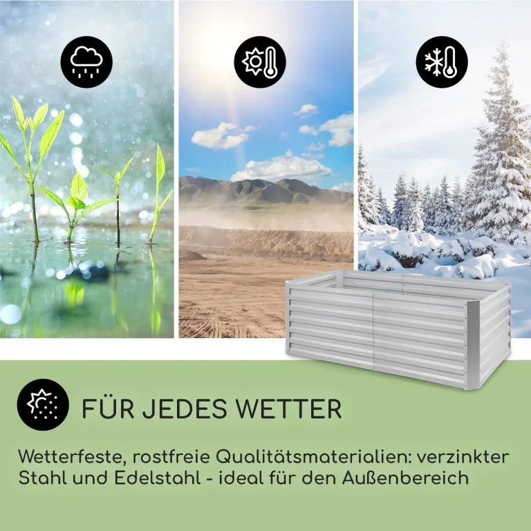 blumfeldt Hochbeet High Grow Straight Material: verzinkter Stahl. Durchmesser: 0,6 mm. Rostschutz. 4x Aluminium Schutzleisten. Maße: 120 x 60 x 60 cm. Volumen: 432 l. Farbe: Silberfarben. – Bild 2